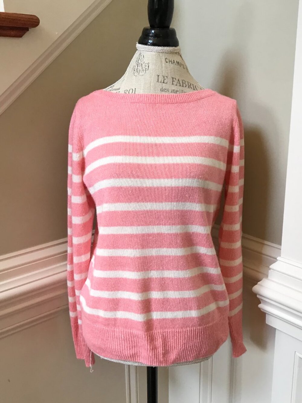 Vineyard Vines Caley Stripe Sweater Womens Small Pink White Cashmere Linen Knit - Picture 3 of 12